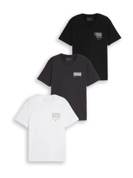 TOM TAILOR DENIM Tricou gri închis / oliv / negru alb