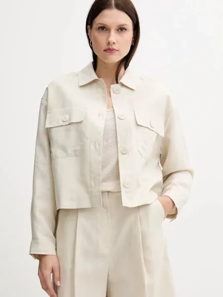 United Colors of Benetton geacă din amestec de in de tranziție oversize bej