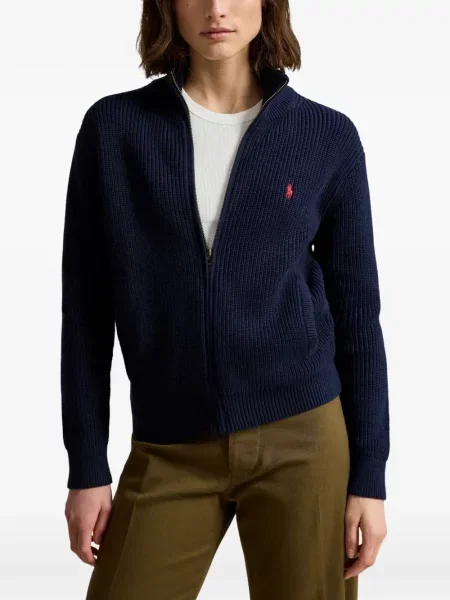 Fleece polo Polo Ralph Lauren με κέντημα με λαιμόκοψη v κόκκινο
