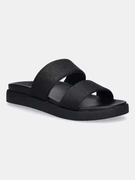 Чехли Calvin Klein FLAT SLIDE JACQ с платформа черно