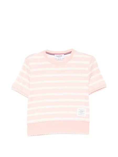 Tricou Thom Browne cu dungi cu petice roz