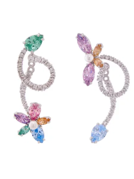 Swarovski Náušnice / fialová / stříbrná / průhledná zelená