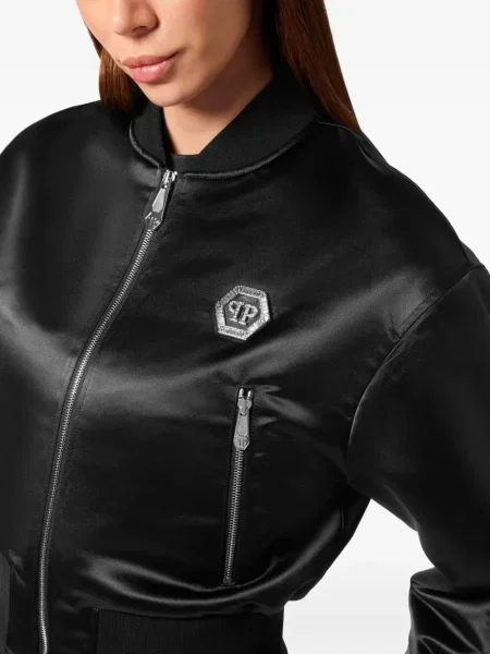 Geacă bomber Philipp Plein din satin negru