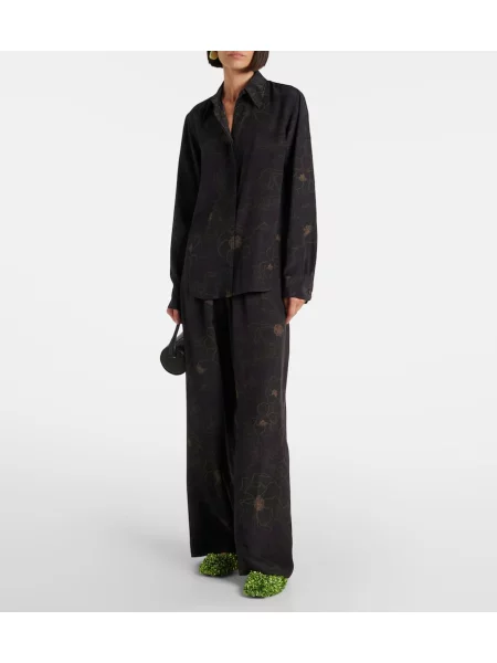 Cămașă Dries Van Noten de mătase cu model floral negru