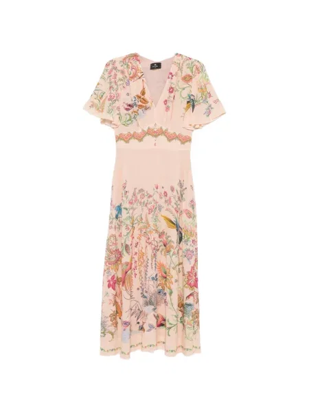 Rochie Etro cu model floral cu imagine cu decolteu în V roz