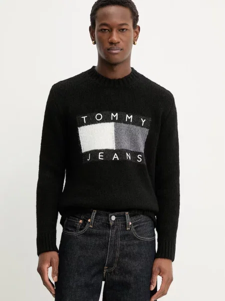 Pulover z dodatkom alpake Tommy Jeans črna