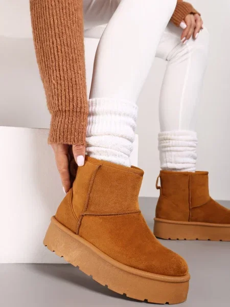 Ghete de zăpadă Slip-on pe platformă netedă Irindara maro