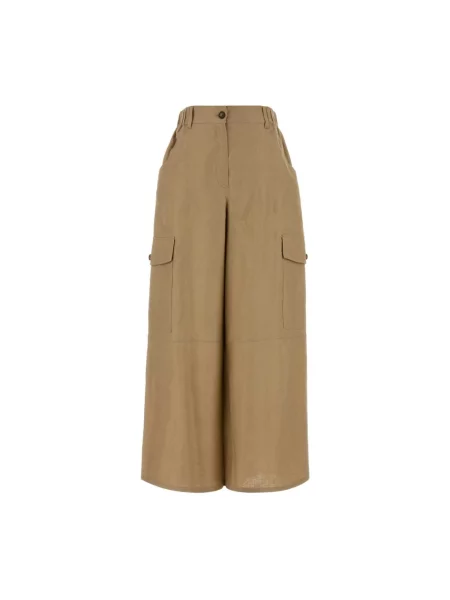 Lniane spodnie cargo Weekend Max Mara beżowe