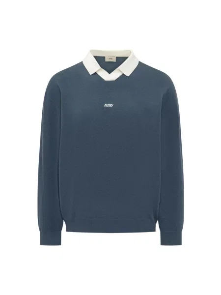 Sweter z dekoltem w serek Autry z długim rękawem niebieski