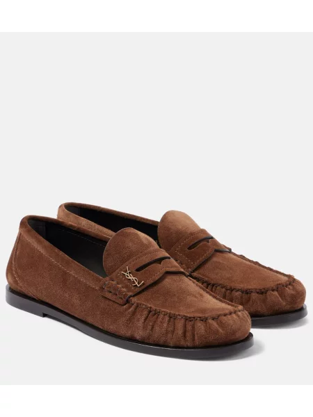 Pantofi loafer Saint Laurent din piele de căprioară maro