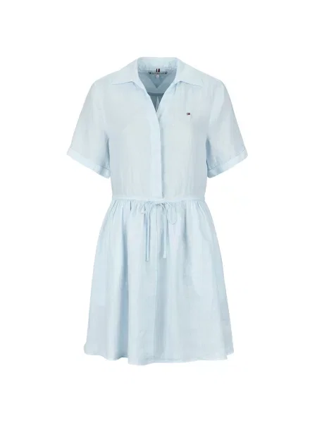 Lanena mini obleka Tommy Hilfiger modra