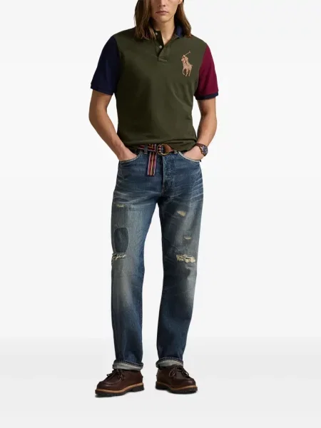 Slip de baie Polo Ralph Lauren cu broderie din piele de căprioară în carouri albastru
