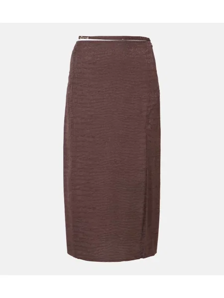 Fustă midi Jacquemus din satin până la genunchi maro