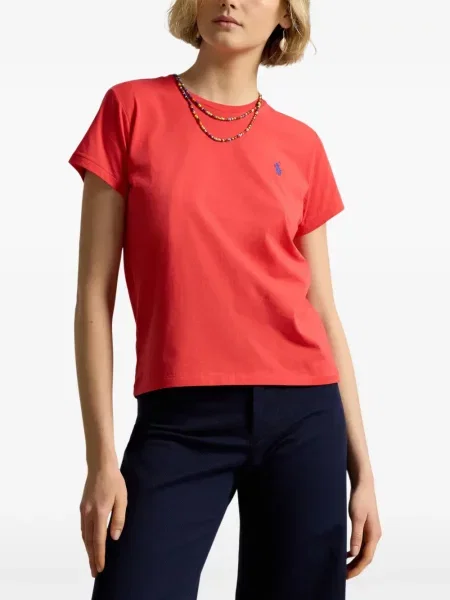 Haftowana koszulka polo Polo Ralph Lauren z dekoltem w serek w kształcie litery A biała