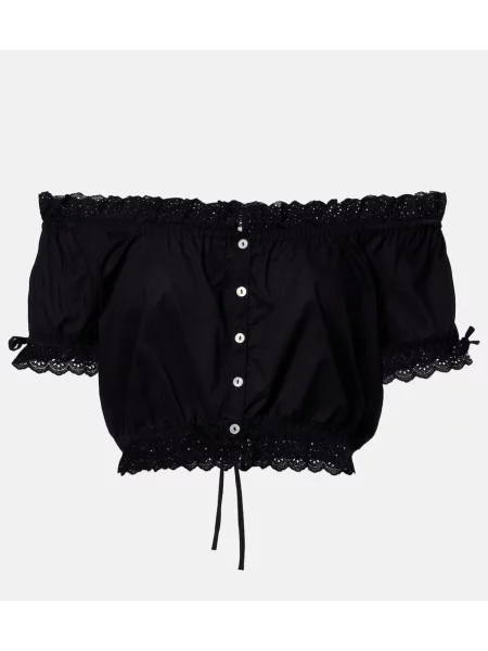 Top Poupette St Barth cu broderie din poplin negru