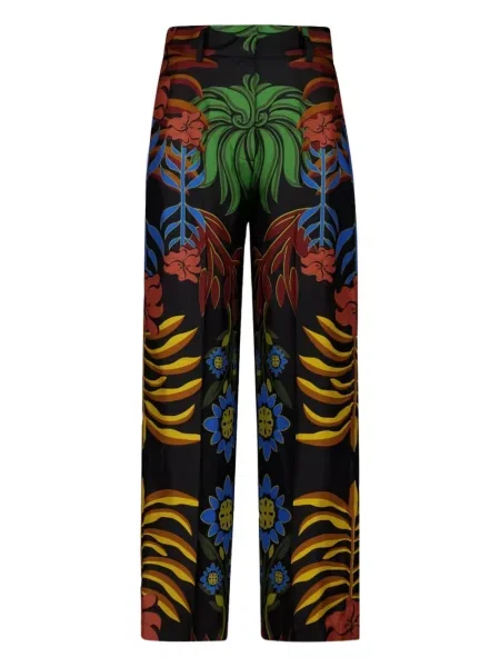 Jedwabne spodnie Paula w kwiatki z nadrukiem czarne