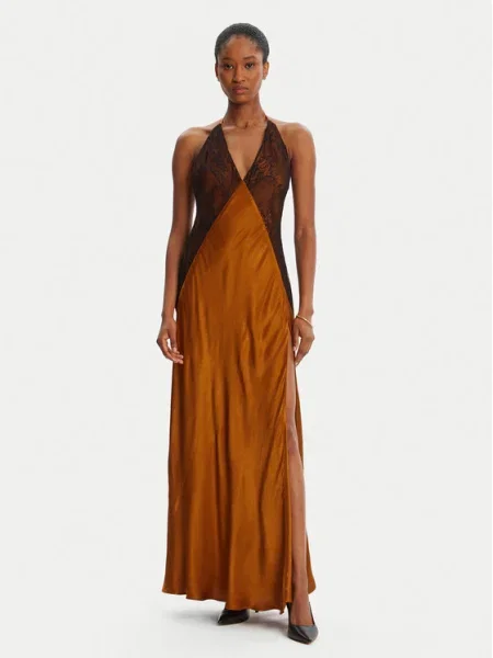 Bardot rochie maxi evazați maro