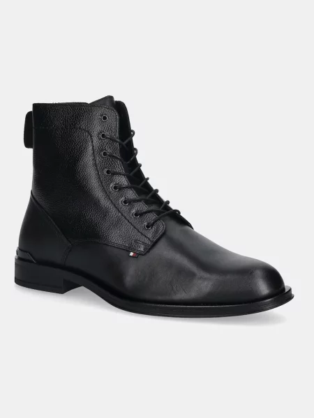 Кожени боти Tommy Hilfiger CORPORATE HILFIGER LTH ZIP BOOT мъжки черно