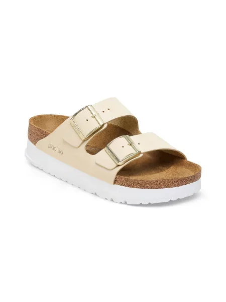 Birkenstock Arizona PAP Flex Platform Nubuck Leather Narrow Fit Kobiety Sandały Birkenstock Żółty Size: 8 białe