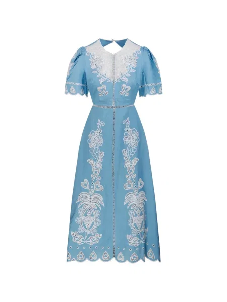 Rochie midi Farm Rio cu broderie până la genunchi de costum albastru