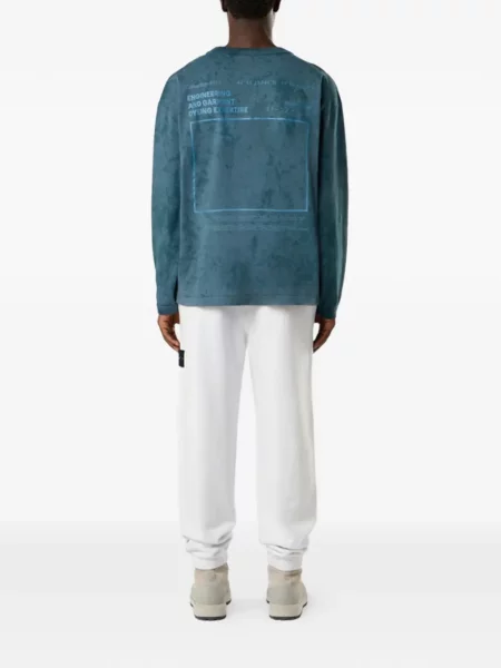 Grafic tricou Stone Island cu strasuri lung albastru