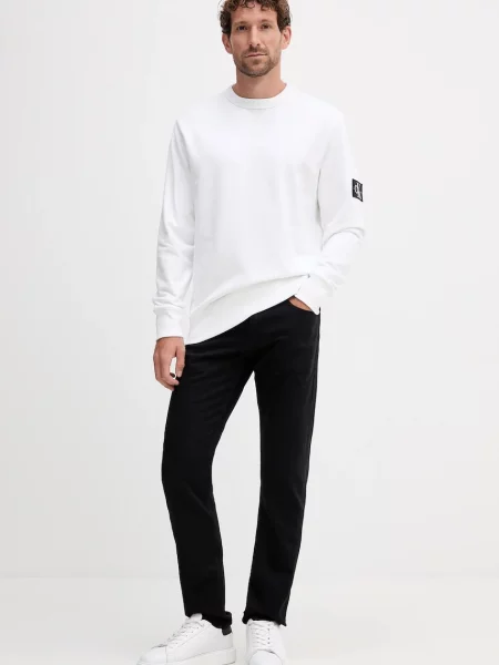 Calvin Klein Jeans Bombažen pulover bela