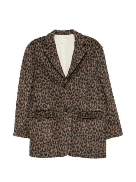 Palton Alysi cu imagine cu model leopard cu rever maro