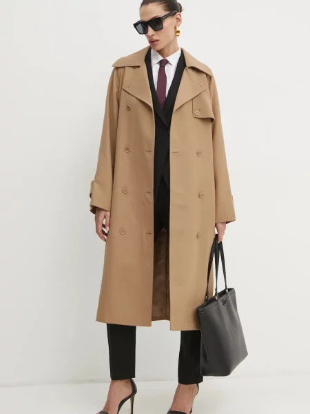 MICHAEL Michael Kors trencz z domieszką wełny przejściowy dwurzędowy beżowy