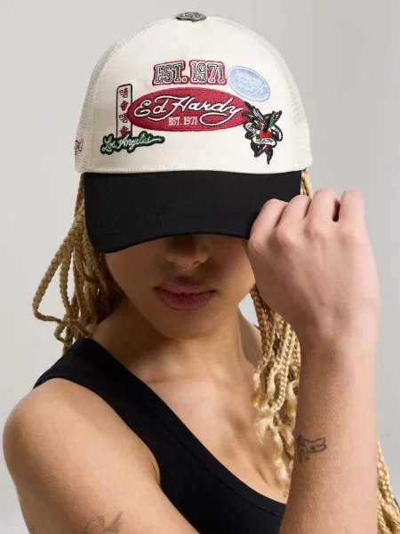 Ed Hardy Șapcă Est Varsity verde / roșu rodie / negru alb