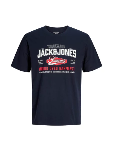 JACK & JONES Tricou albastru închis / roșu rodie alb