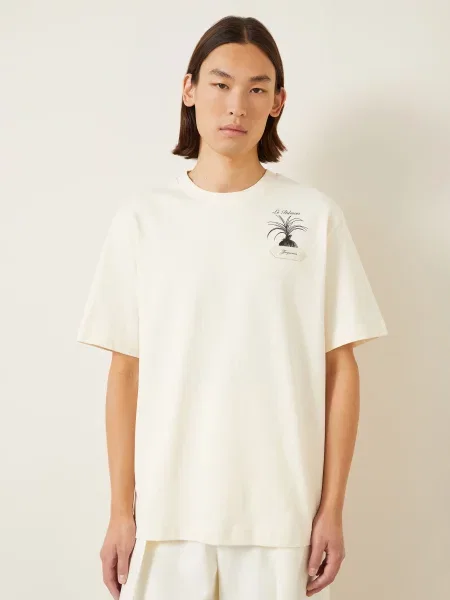 Jacquemus Tričko Le Tshirt Palmier krémová / tmavě hnědá