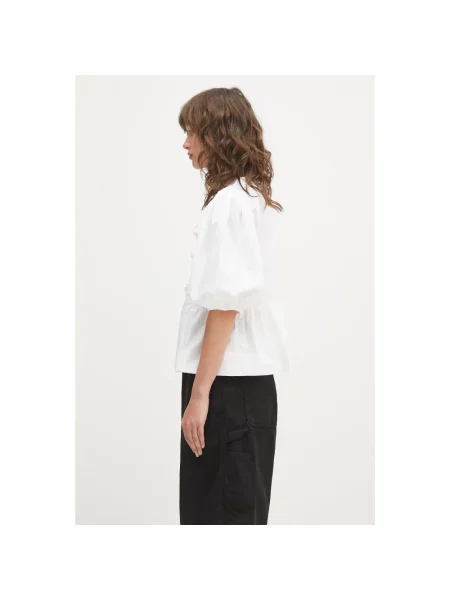 GANNI bluzka Cotton Poplin Peplum gładka biały