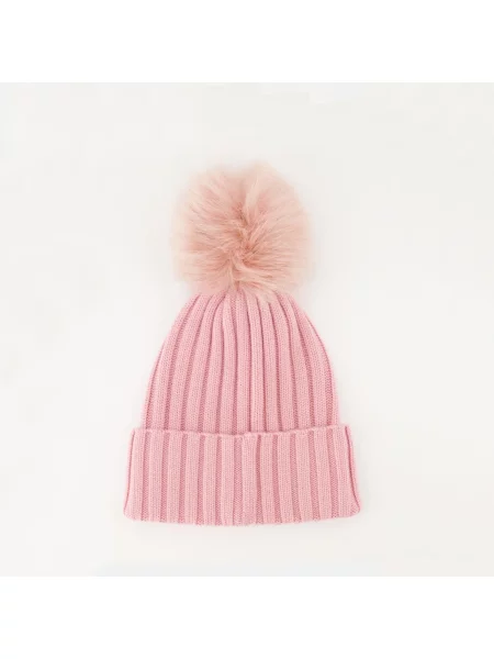Czapka Moncler wełniana z pomponem różowa