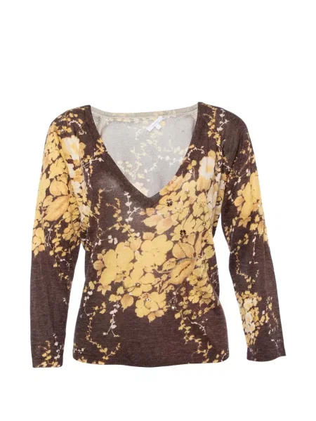 Pulover Max Mara cu model floral cu imagine cu decolteu în V maro