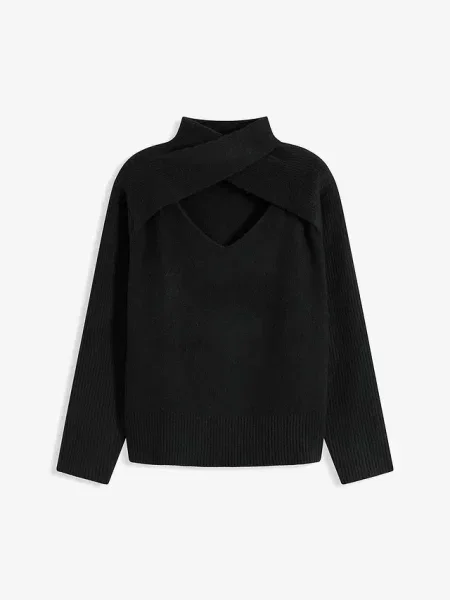 Sweter ze skrzyżowanym dekoltem czarny