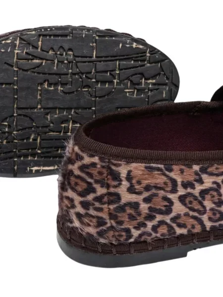 Balerini Flabelus de catifea cu imagine cu model leopard maro