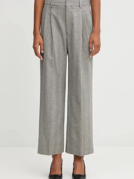 Anine Bing pantaloni cu in belen drept high waist gri