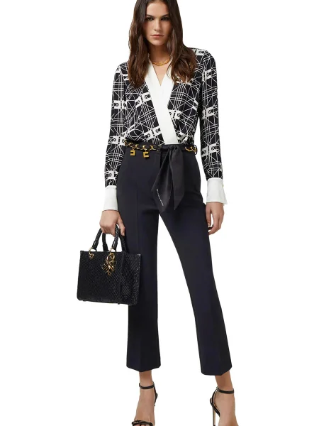 Wielobarwność bluzka Elisabetta Franchi z nadrukiem kopertowa czarna