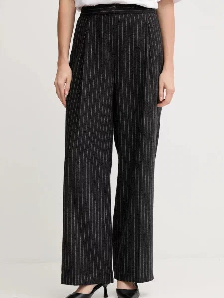 Barbour pantaloni cu lână BLAKELY gri lat high waist alb