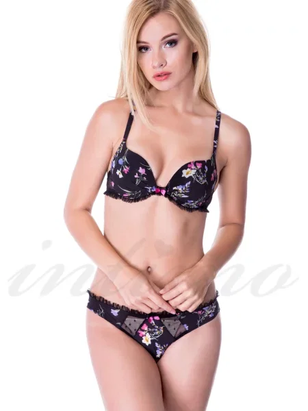 Комплект белья: бюстгальтер push-up и трусики бразилиана чорні