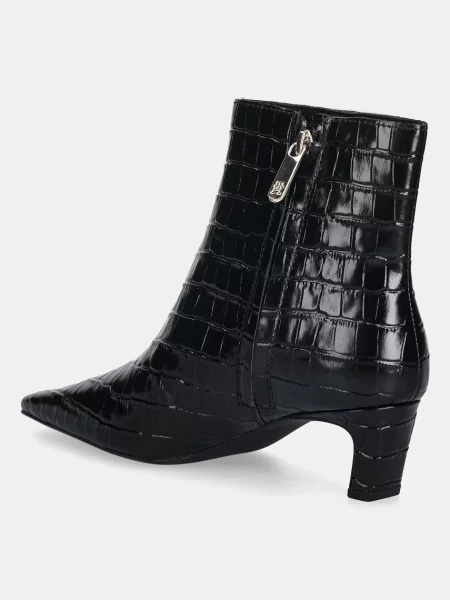 Kožené kotníkové boty Tommy Hilfiger TH SQUARE TOE CROC KITTEN BOOTIE na černá
