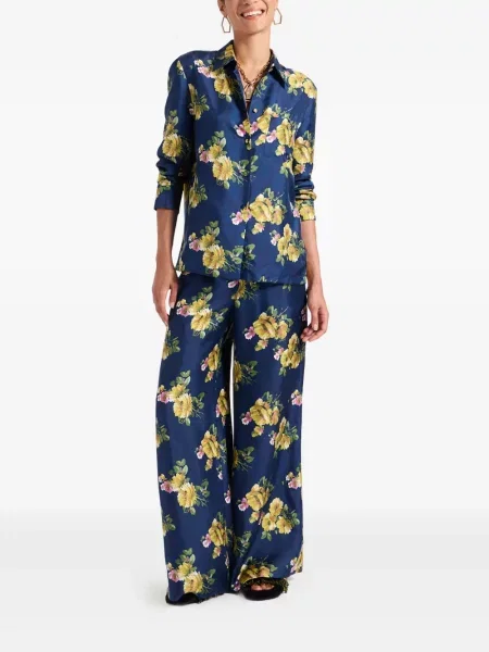 Pantaloni La Doublej cu model floral cu imagine albastru
