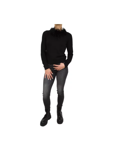 Sweter Twinset z kaszmiru w piórka z dekoltem w łódkę czarny