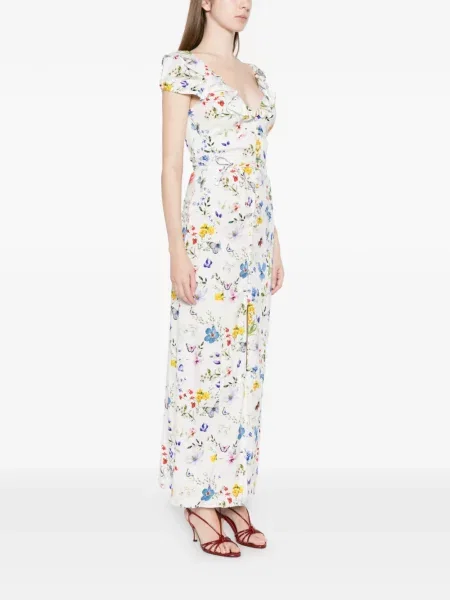 Gėlėta kostiumas midi suknelė Alice + Olivia iki kelių balta