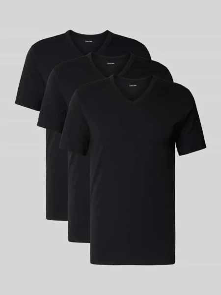 Calvin Klein Koszulka W Serek 3 Szt. Cotton Stretch Blend schwarz czarna