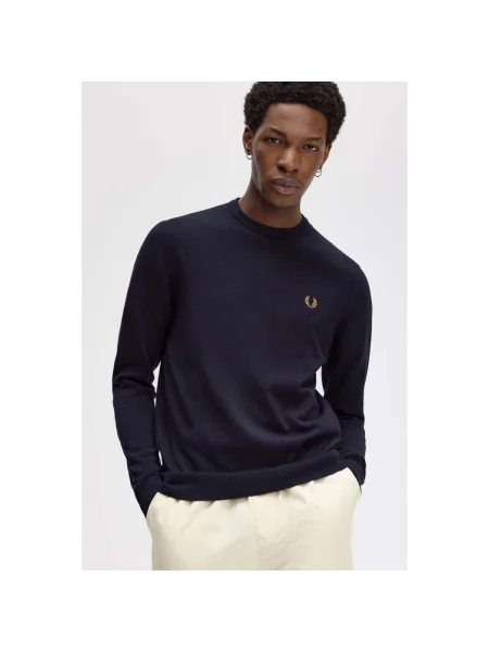Klasický sveter Fred Perry s okrúhlym výstrihom modrá