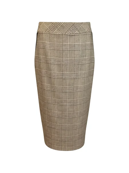 Fustă tip creion D.exterior în carouri până la genunchi maro