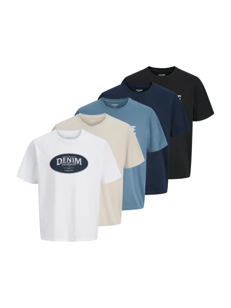JACK & JONES Tričko JJEDOVER starobéžová / tmavě modrá / černá bílá