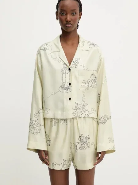 Nanushka cămașă de mătase VALLY cu guler clasic relaxed bej