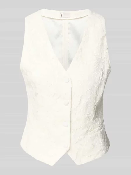 Kamizelka o kroju regular fit z obszyciem koronką V By Vera Mont biała